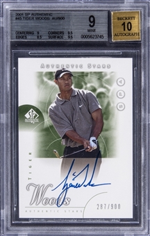 2001 SP Authentic #45 Tiger Woods Signed Rookie Card (#287/900) - BGS MINT 9/BGS 10